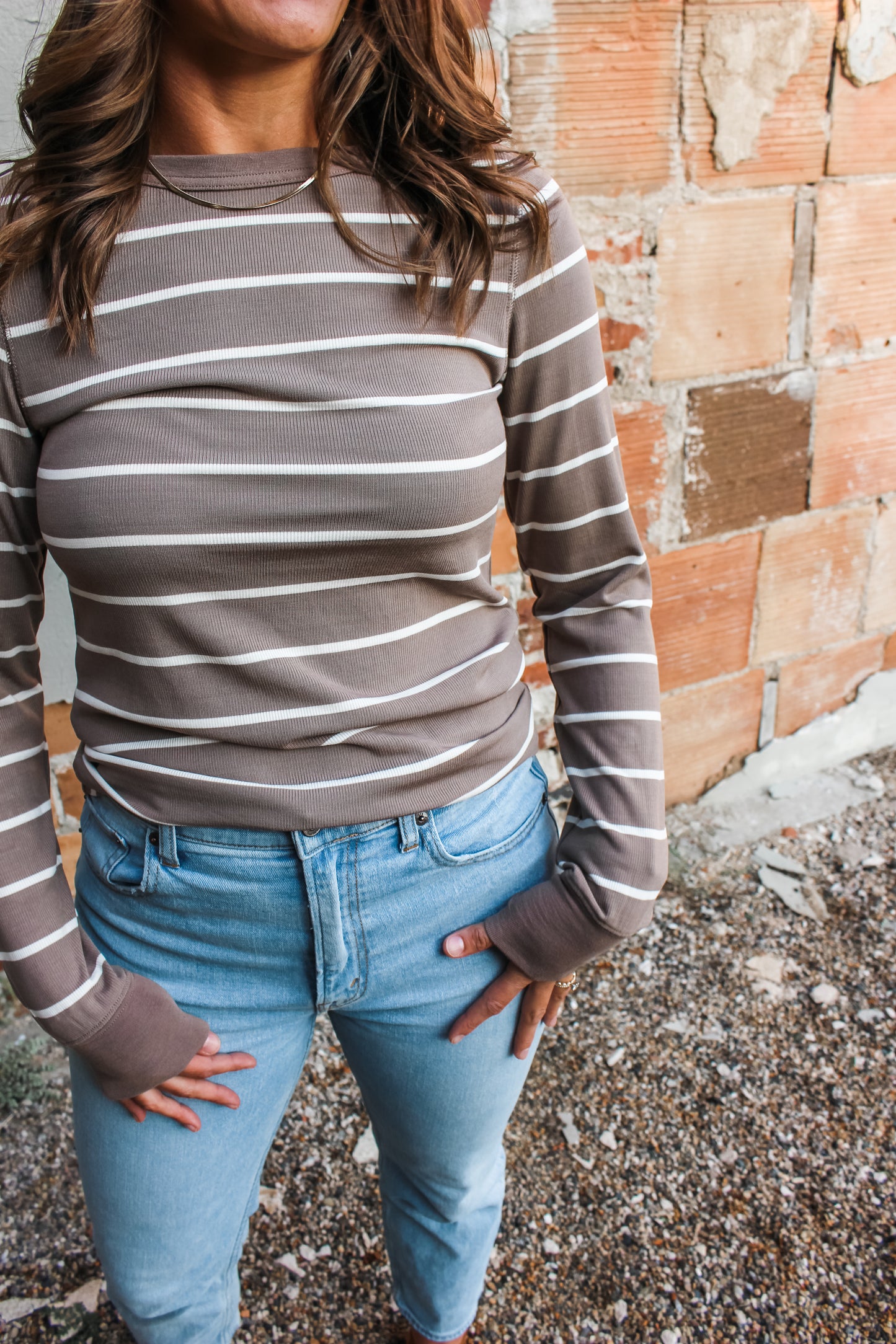 Autumn Feels Top (Taupe/White)