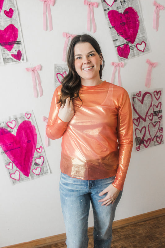 All That Glitters Mesh Top (Peach)