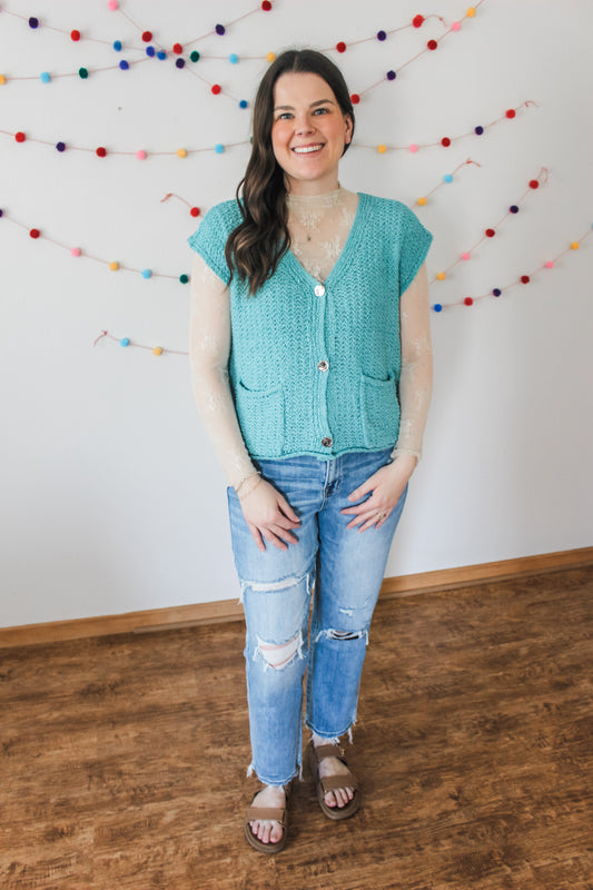 A Sure Sign of Spring Vest (Teal)