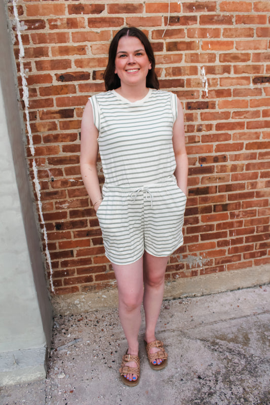 Keep It Casual Romper (Sage & White)