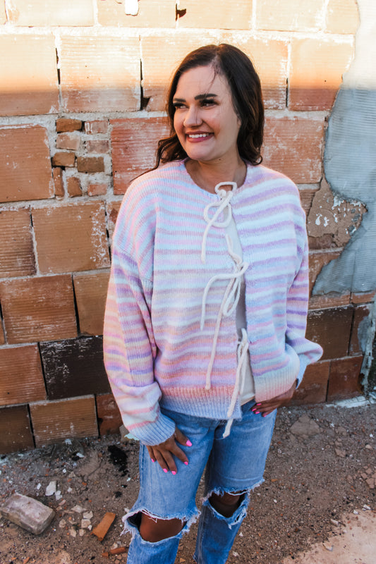 All The Pastels Tie Cardigan
