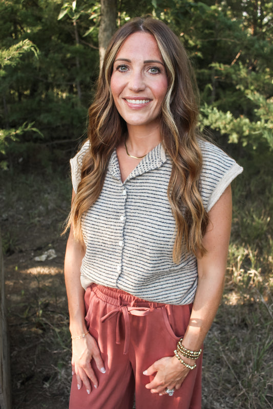 Crisp Morning Sweater (Taupe + Navy)