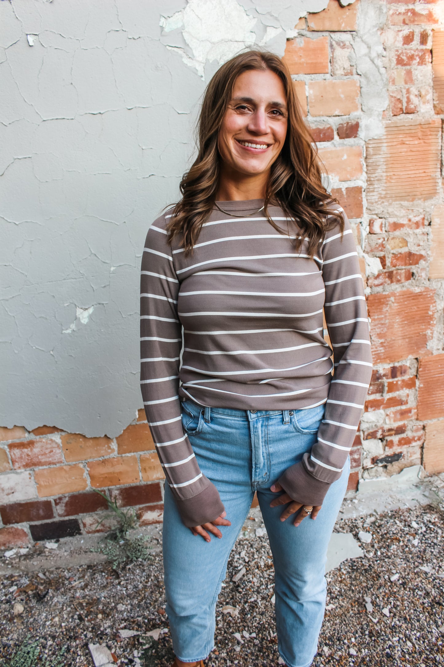 Autumn Feels Top (Taupe/White)