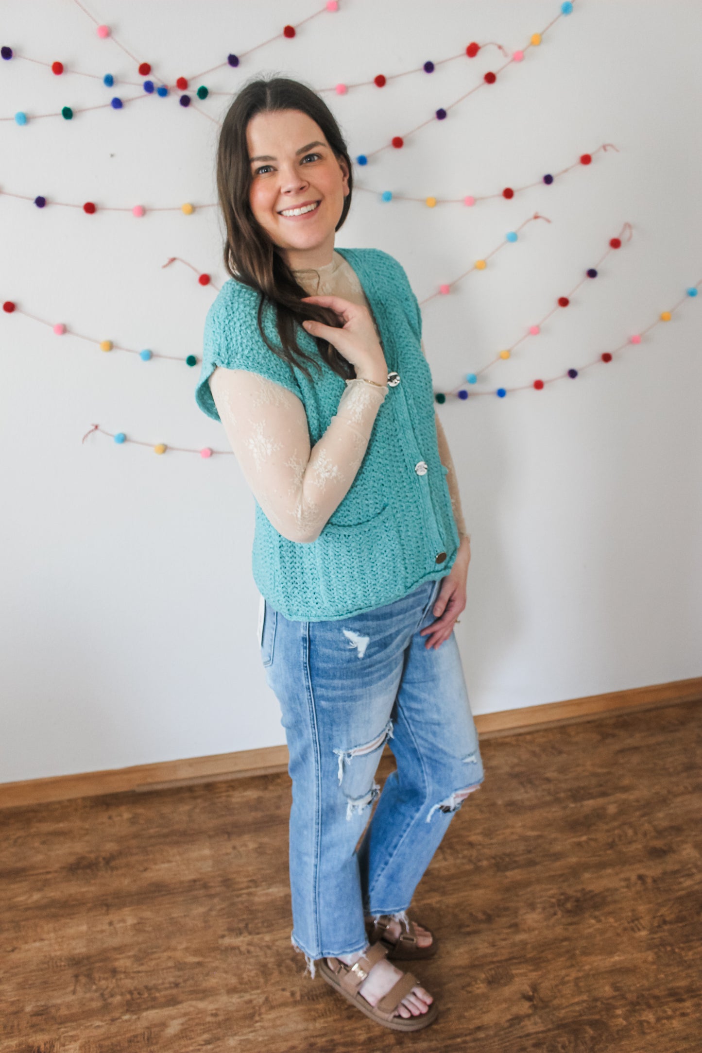 A Sure Sign of Spring Vest (Teal)