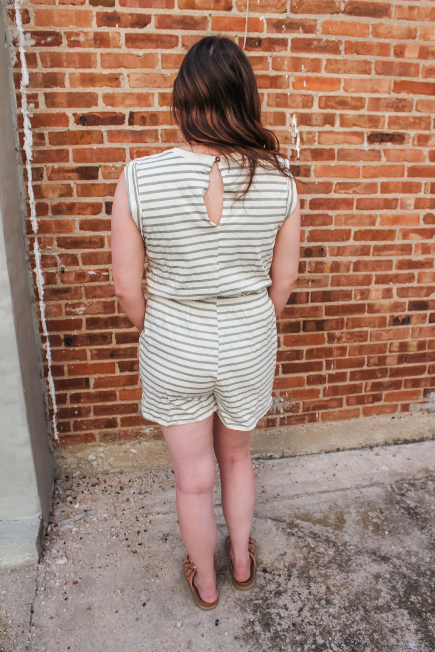 Keep It Casual Romper (Sage & White)