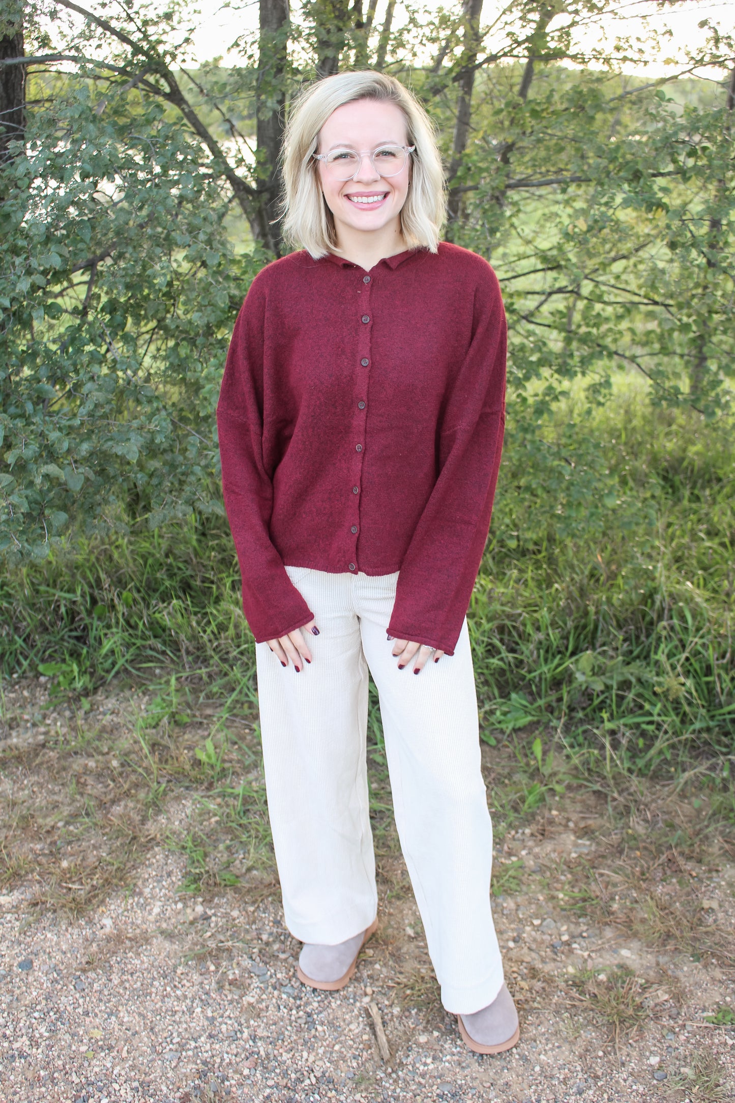 Classic Fall Cardigan (Burgundy)